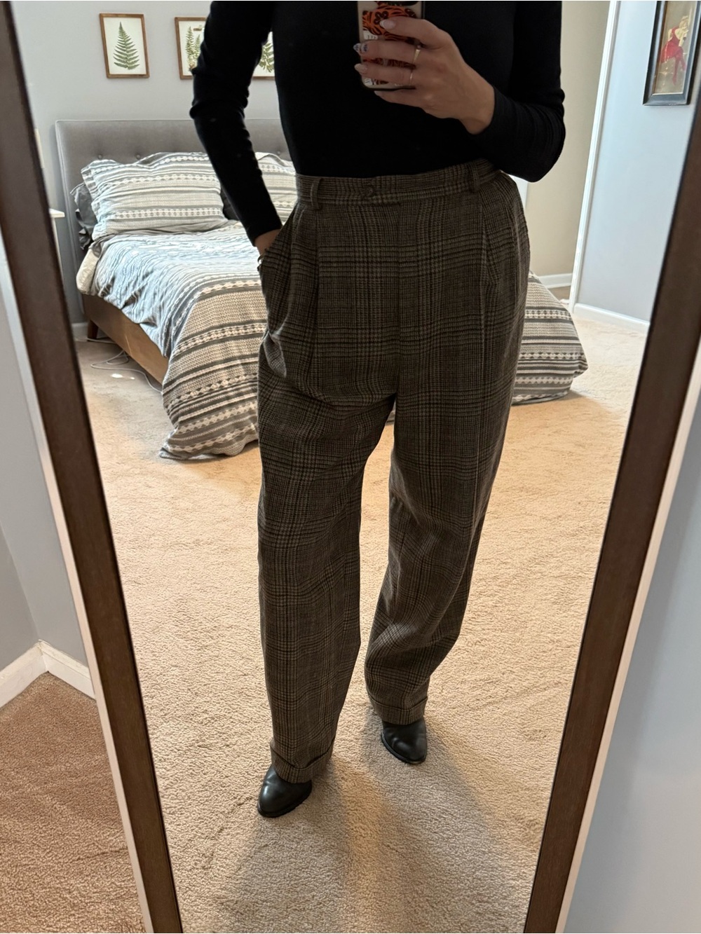 Vintage 90’s High-Waist Plaid Wide-Leg Trousers - Brown - Picture 4 of 10